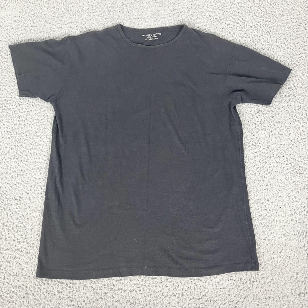 Militora Clothing Shirt Mens 42 Black Solid Crewneck Cotton Basic Tee Casual